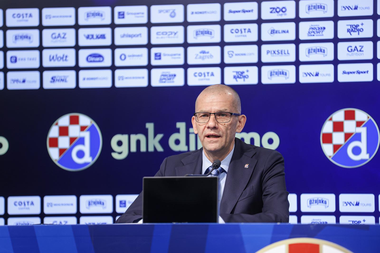 24.05.2024., Zagreb - Potpredsjednik Dinama Dubravko Skender na konferenciji za medije na stadionu Maksimir nakon sjednice Izvrsnog odbora. Photo: Luka Stanzl/PIXSELL