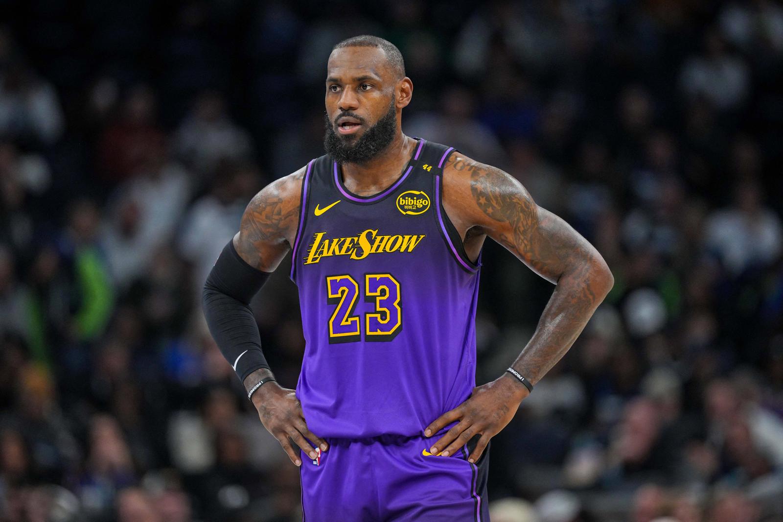 Dec 2, 2024; Minneapolis, Minnesota, USA; Los Angeles Lakers forward LeBron James (23) against the Minnesota Timberwolves in the first quarter at Target Center. Mandatory Credit: Brad Rempel-Imagn Images Photo: Brad Rempel/REUTERS