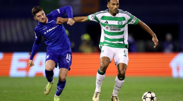 Soccer Football - Champions League - GNK Dinamo Zagreb v Celtic - Stadion Maksimir, Zagreb, Croatia - December 10, 2024 GNK Dinamo Zagreb's Martin Baturina in action with Celtic's Auston Trusty REUTERS/Antonio Bronic Photo: Antonio Bronic/REUTERS