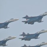 The Russian Warriors aerobatic team performs during the 15th China International Aviation and Aerospace Exhibition in Zhuhai, in south China's Guangdong province on November 12, 2024. The 15th China International Aviation and Aerospace Exhibition, held in the southern city of Zhuhai, will showcase military fighters, passenger jets, drones and weapons systems, some for the first time in public.,Image: 933336390, License: Rights-managed, Restrictions: , Model Release: no, Credit line: HECTOR RETAMAL / AFP / Profimedia