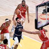 INDIANAPOLIS, UNITED STATES - FEBRUARY 18: Jayson Tatum (C) of Team Giannis in action during the 73rd NBA All-Star game between Team LeBron and Team Giannis at Gainbridge Fieldhouse in Indianapolis, United States on February 18, 2024. Fatih Aktas / Anadolu,Image: 848185274, License: Rights-managed, Restrictions: , Model Release: no, Credit line: Fatih Aktas / AFP / Profimedia