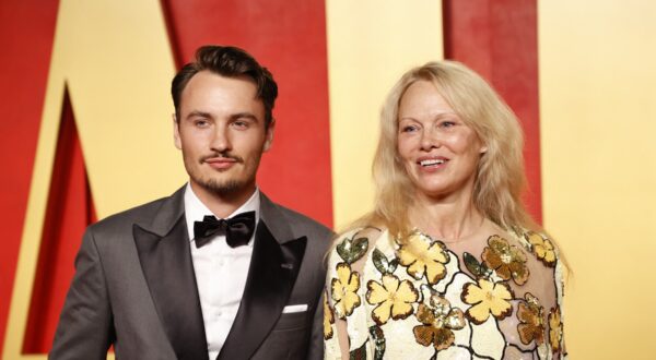 Canadian-American actress and model Pamela Anderson and her son, actor Brandon Thomas Lee, attend the Vanity Fair Oscars Party at the Wallis Annenberg Center for the Performing Arts in Beverly Hills, California, on March 10, 2024.,Image: 855702041, License: Rights-managed, Restrictions: , Model Release: no, Credit line: Michael TRAN / AFP / Profimedia