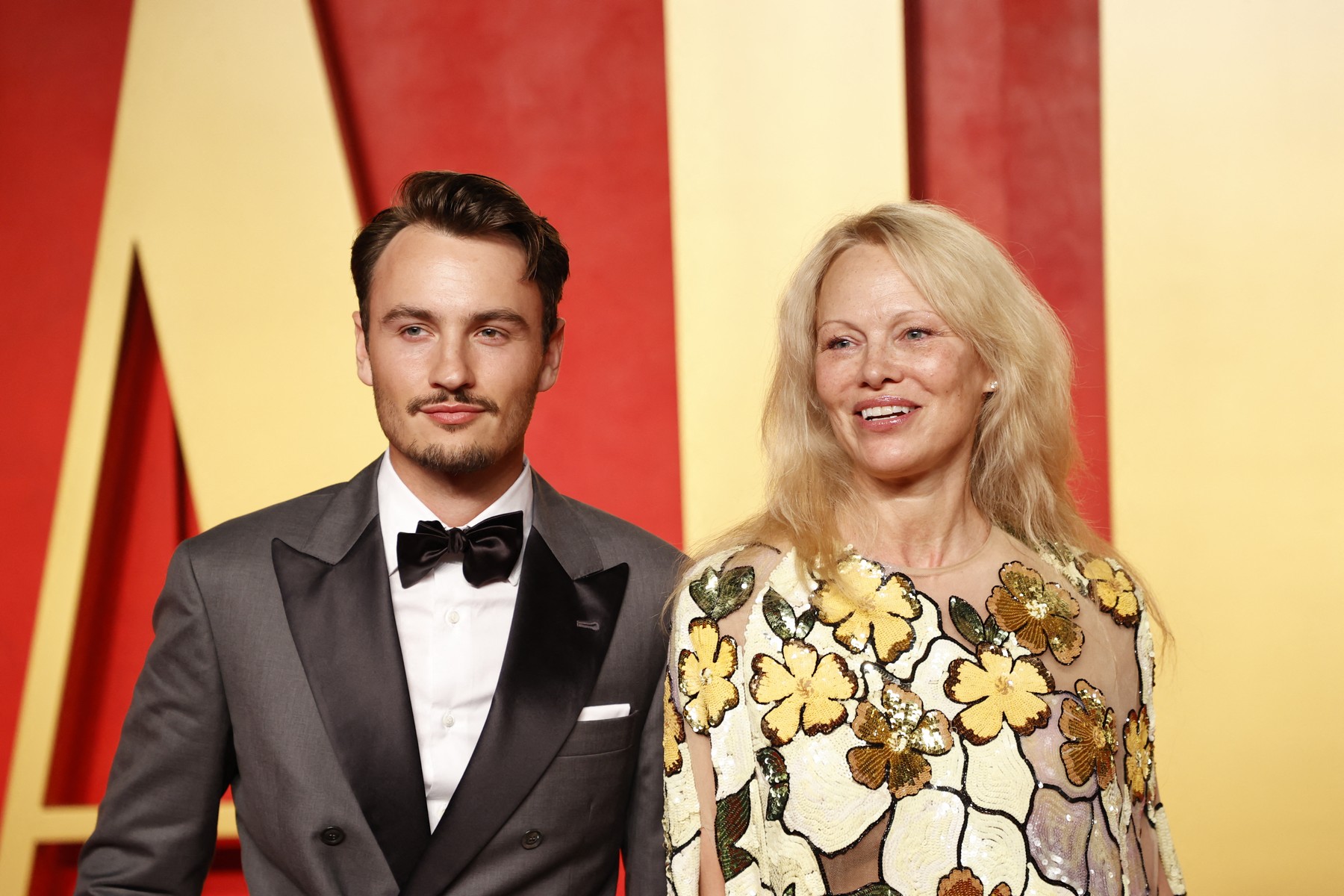 Canadian-American actress and model Pamela Anderson and her son, actor Brandon Thomas Lee, attend the Vanity Fair Oscars Party at the Wallis Annenberg Center for the Performing Arts in Beverly Hills, California, on March 10, 2024.,Image: 855702041, License: Rights-managed, Restrictions: , Model Release: no, Credit line: Michael TRAN / AFP / Profimedia