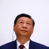 China's President Xi Jinping attends a joint statement with the French president at the Elysee Palace as part of his two-day state visit in France, in Paris, on May 6, 2024.
 The French president his Chinese counterpart for a state visit on May 6, 2024, seeking to persuade the Chinese leader to shift positions over Russia's invasion of Ukraine and also imbalances in global trade.,Image: 870666100, License: Rights-managed, Restrictions: , Model Release: no, Credit line: Sarah Meyssonnier / AFP / Profimedia