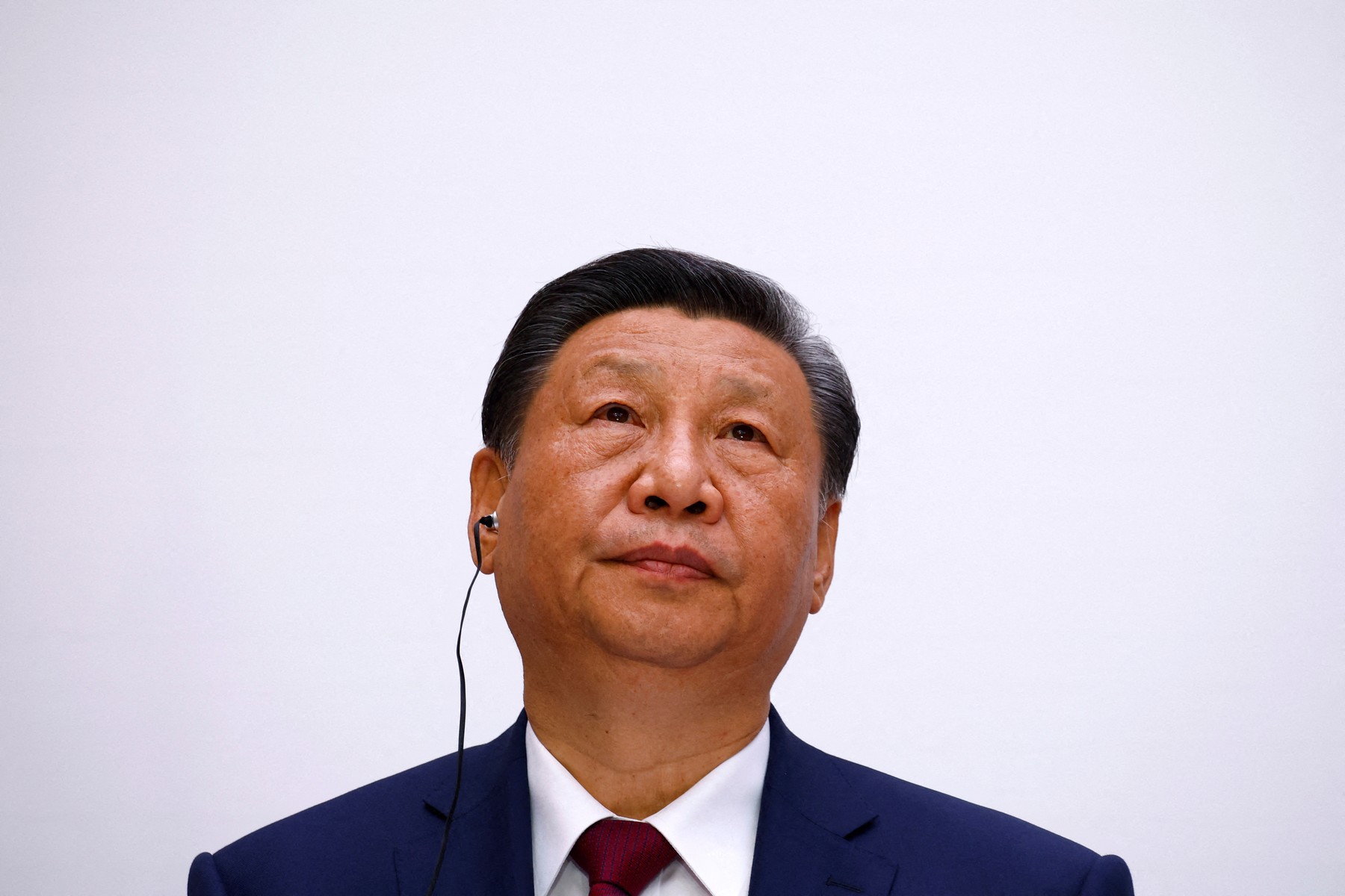 China's President Xi Jinping attends a joint statement with the French president at the Elysee Palace as part of his two-day state visit in France, in Paris, on May 6, 2024.
 The French president his Chinese counterpart for a state visit on May 6, 2024, seeking to persuade the Chinese leader to shift positions over Russia's invasion of Ukraine and also imbalances in global trade.,Image: 870666100, License: Rights-managed, Restrictions: , Model Release: no, Credit line: Sarah Meyssonnier / AFP / Profimedia