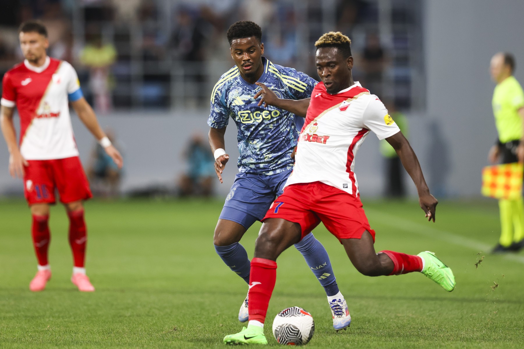 8/1/2024 - BACKA TOPOLA - Jorrel Hato of Ajax, Bamidele Yusuf of FK Vojvodina (l-r) during the UEFA Europa League 2nd preliminary round match between FK Vojvodina and Ajax Amsterdam at the Karadorde Stadium on August 01, 2024 in Novi Sad, Serbia. ANP ANDREJ CUKIC /ANP/Sipa USA,Image: 894992974, License: Rights-managed, Restrictions: *** World Rights Except Belgium, France, Germany, The Netherlands, and the UK ***  BELOUT DEUOUT FRAOUT GBROUT NLDOUT, Model Release: no, Credit line: ANP / ddp USA / Profimedia