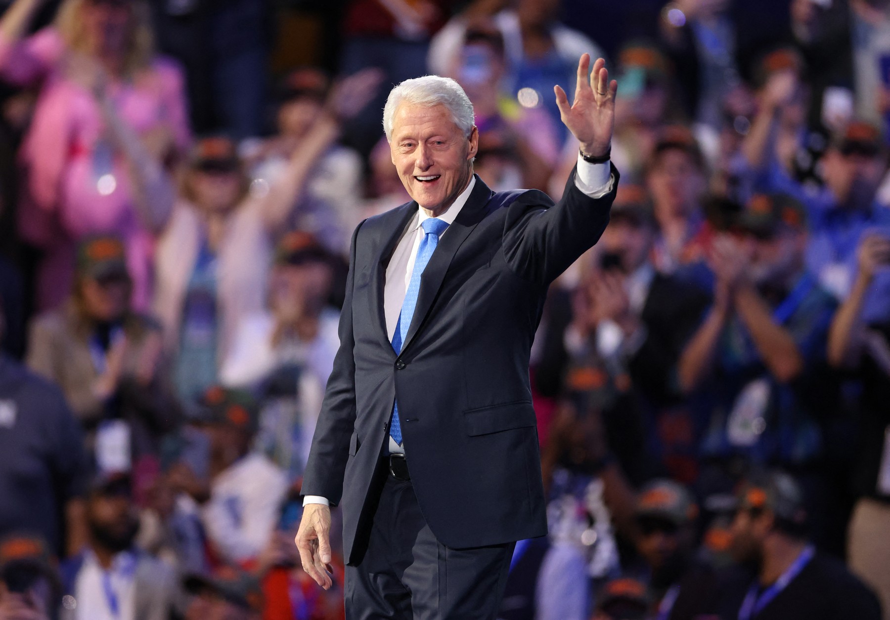 Former US President Bill Clinton arrives to speak on the third day of the Democratic National Convention (DNC) at the United Center in Chicago, Illinois, on August 21, 2024. Vice President Kamala Harris will formally accept the party’s nomination for president at the DNC which runs from August 19-22 in Chicago.,Image: 900553731, License: Rights-managed, Restrictions: , Model Release: no, Credit line: CHARLY TRIBALLEAU / AFP / Profimedia