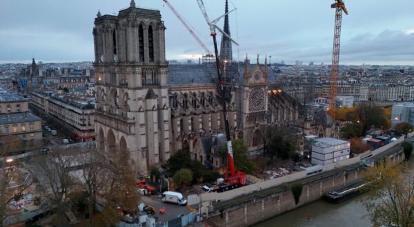 This aerial picture, taken on November 22, 2024 shows Notre-Dame-de Paris cathedral a few days before its reopening.  The Notre-Dame Cathedral is set to re-open early December 2024, with a planned weekend of ceremonies on December 7 and 8, 2024, five years after the 2019 fire which ravaged the world heritage landmark and toppled its spire. Some 250 companies and hundreds of experts were mobilised for the five-year restoration costing hundreds of millions of euros.,Image: 937475459, License: Rights-managed, Restrictions: , Model Release: no, Credit line: Damien MEYER / AFP / Profimedia