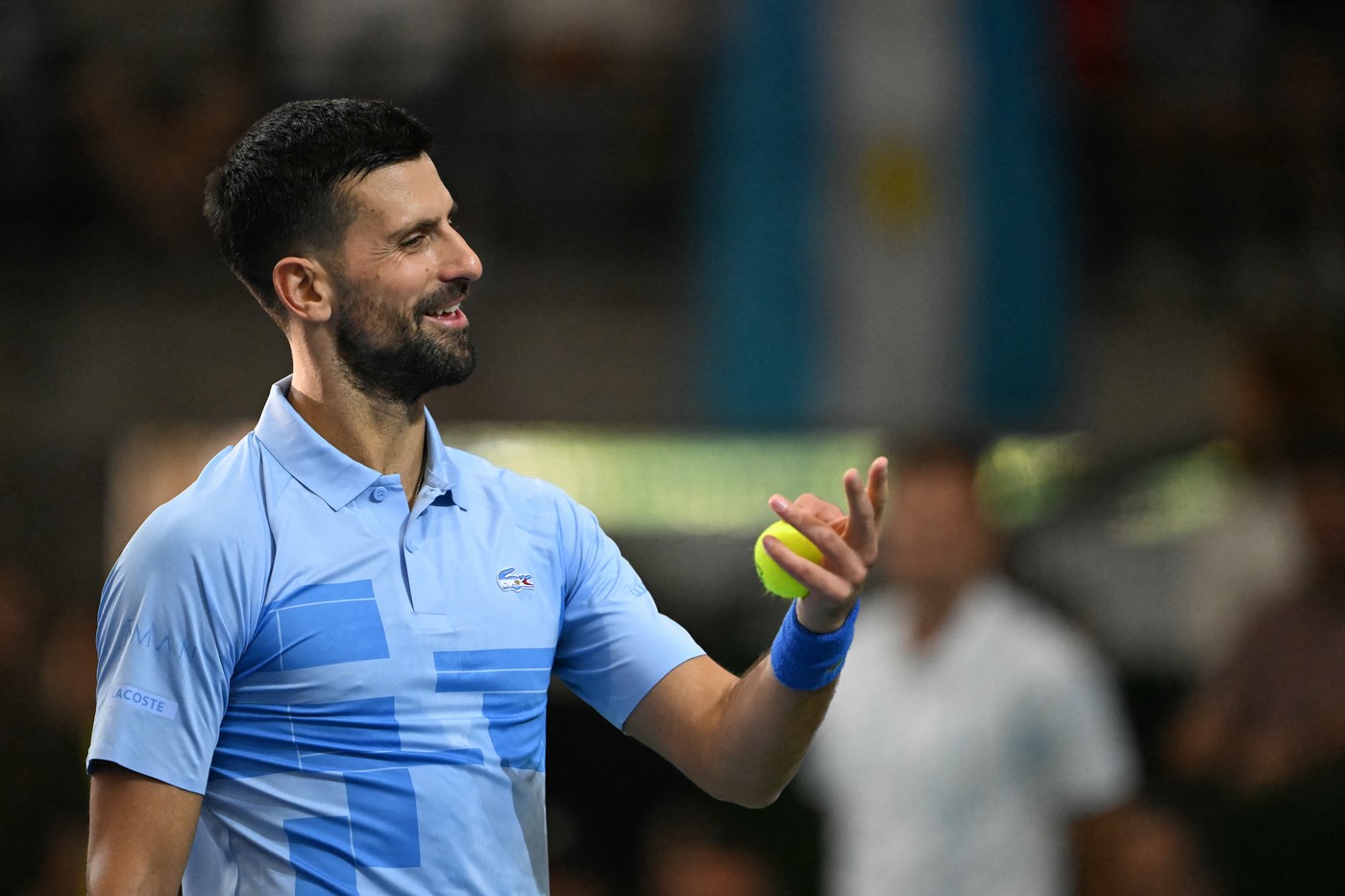 Serbia's Novak Djokovic gestures during the exhibition tennis match against Argentina's Juan Martin del Potro at Arena Parque Roca in Buenos Aires on December 1, 2024.,Image: 941736035, License: Rights-managed, Restrictions: , Model Release: no, Credit line: Luis ROBAYO / AFP / Profimedia