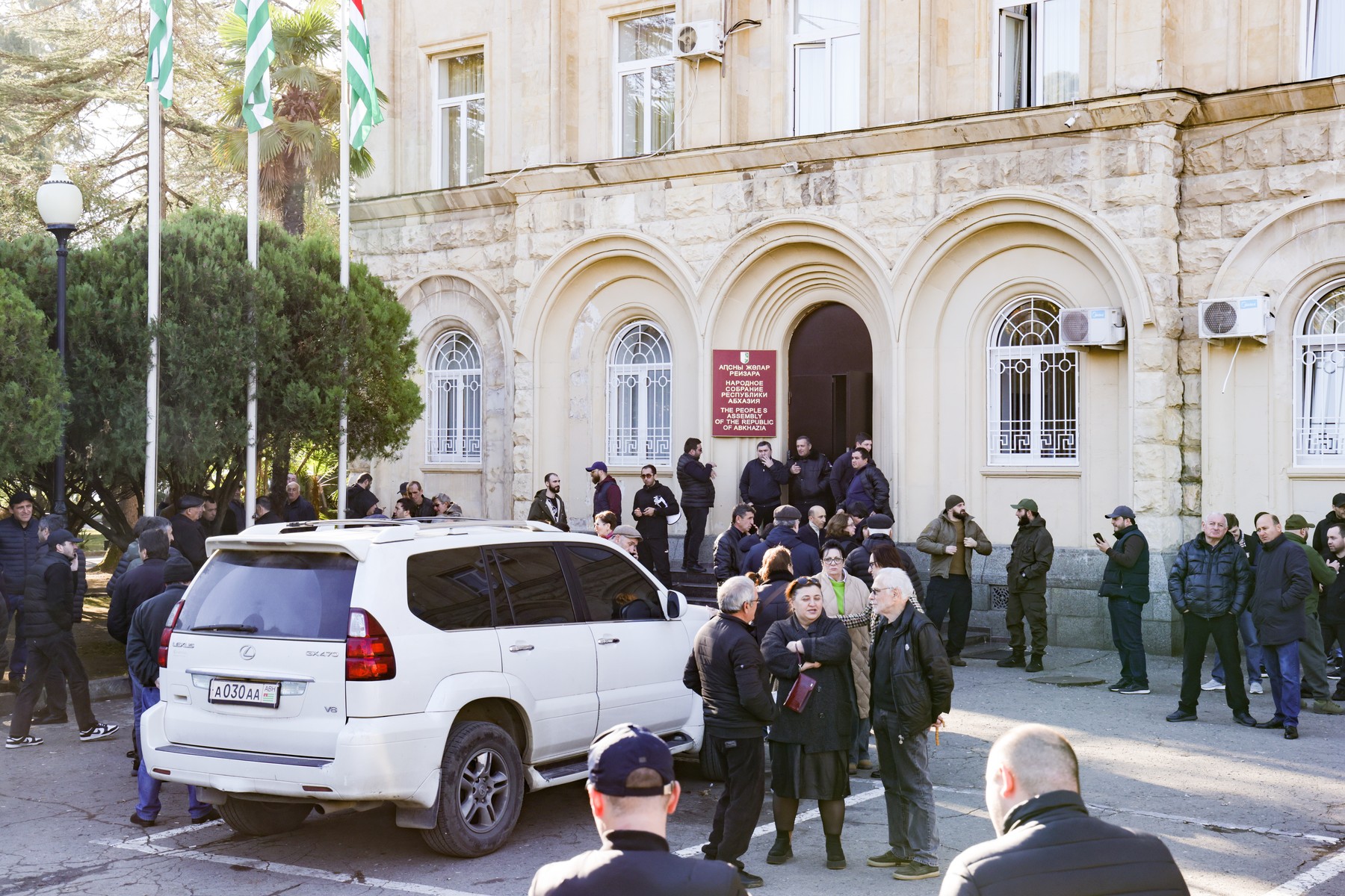 ABKHAZIA, SUKHUMI - DECEMBER 3, 2024: Citizens gather outside the Abkhaz People's Assembly. On December 3, the republican parliament voted against ratifying the October 30 intergovernmental agreement on Russian investment projects. Dmitry Feoktistov/TASS,Image: 942380328, License: Rights-managed, Restrictions: , Model Release: no, Credit line: Dmitry Feoktistov / TASS / Profimedia