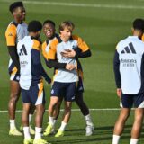 MADRID, SPAIN - DECEMBER 06: Tchouameni (L), Vinicius Junior (L 3), Luka Modric (C) and David Alaba (R) of Real Madrid attend a training session ahead of La Liga Week 16 football match between against Girona at Valdebebas Training Facilities in Madrid, Spain on December 06, 2024. Burak Akbulut / Anadolu/ABACAPRESS.COM,Image: 943701488, License: Rights-managed, Restrictions: , Model Release: no, Credit line: AA/ABACA / Abaca Press / Profimedia