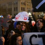 Hundreds of students gather in protest outside the Serbian presidency building in Belgrade on December 11, 2024, demanding accountability for the tragedy at the railway station in Novi Sad, and blaming the deaths on corruption and poor oversight of construction projects. Serbian President Aleksandar Vucic pledged on December 11, 2024 to publish all documents relating to works on a train station in the city of Novi Sad where a roof collapse killed 15 people last month, agreeing to an opposition demand.,Image: 945587385, License: Rights-managed, Restrictions: , Model Release: no, Credit line: OLIVER BUNIC / AFP / Profimedia