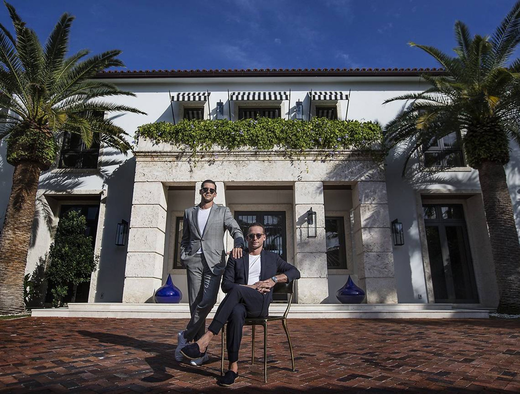 December 11, 2024: Three brothers from Miami Beach who rocketed to fame through the sale of luxury real estate from Miami to Manhattan were taken into custody by Miami FBI agents and local police Wednesday morning and charged with a slew of state and federal sex trafficking and rape crimes. The charges against twins Oren and Alon Alexander, 37, and their older brother Tal, 38, follow at least four civil lawsuits filed in New York State court that are filled with disturbing allegations of drugging and raping women. FILE IMAGES SHOT ON: February 1, 2019, Miami, Florida, USA: Real Estate Brokers TAL ALEXANDER (R) and brother OREN ALEXANDER outside their home on Miami Beach in 2019.,Image: 945694219, License: Rights-managed, Restrictions: , Model Release: no, Pictured: Alexander Tal,Alexander Oren, Credit line: Patrick Farrell/Miami Herald / Zuma Press / Profimedia