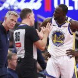 Dec 11, 2024; Houston, Texas, USA; Golden State Warriors head coach Steve Kerr looks on as forward Draymond Green (23) talks with an official during the first half against the Houston Rockets at Toyota Center.,Image: 945772015, License: Rights-managed, Restrictions: *** Worldwide Rights Except Baltics, China, Denmark, Finland, Germany, Hong Kong, Japan, Macau, Norway, Poland, South Korea, Sweden, and Taiwan *** No sales outside your territory. No 3rd parties. No redistribution ***, Model Release: no, Credit line: Imagn Images / ddp USA / Profimedia