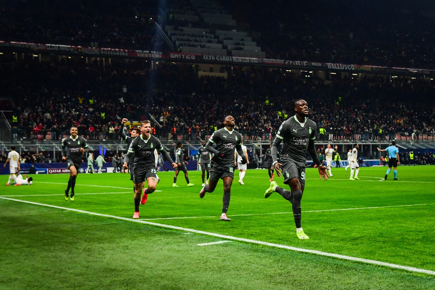 Tammy ABRAHAM of AC Milan celebrate his goal with teammates during the UEFA Champions League, League Phase MD6 football match between AC Milan and Crvena Zvezda on 11 December 2024 at San Siro stadium in Milan, Italy - Photo Matthieu Mirville (Andrea Diodato) / DPPI,Image: 945865152, License: Rights-managed, Restrictions: Hungary Out, Model Release: no, Credit line: Matthieu Mirville / AFP / Profimedia