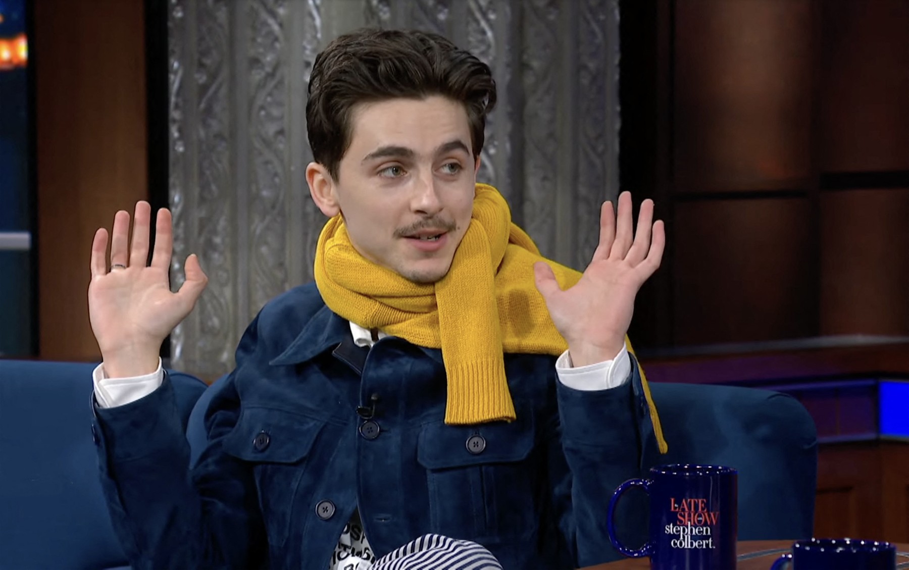 Picture MUST credit: CBS Dune star Timothee Chalamet went on. TV to promote his new Bob Dylan biopic — and joked he had just hit puberty by growing a moustache. The film about the US singer songwriting icon, A Complete Unknown hits theatres before Christmas. He was appearing on the Stephen Colbert US talk show when the hist told him he was older than Dylan was in the four years from the beginning of 1962 to the end of 1965, covered in the film. The usually fresh-faced actor joked: “The first time I was on here, I hadn't hit puberty. “’So my voice has changed and now I'll probably play The Rock in my next movie.” He grew facial hair for the film he is currently making called Marty Supreme, which he's also producing. A Complete Unknown is based on a 2015 book called Dylan Goes Electric by writer Elijah Wald. Chalamet revealed the film has taken time to get to the screen after it was delayed by the covid pandemic. He was originally supposed to shoot in the summer of 2019. But he confessed the delay gave him more time to practise guitar as he plays and sings live throughout the movie. Chalamet even shared an exclusive video of him singing a Bob Dylan song while on the set of his first Dune movie. Picture supplied by JLPPA,Image: 946588256, License: Rights-managed, Restrictions: , Model Release: no, Credit line: JLPPA / Bestimage / Profimedia