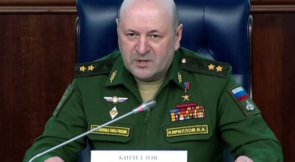 In this grab from a handout footage released by the Russian Defence Ministry on October 24, 2022, Russia's Lieutenant General Igor Kirillov, in charge of Russian troops for radioactive, chemical and biological protection, speaks at a briefing in Moscow. A senior Russian military official was killed on December 17, 2024 when an explosive device hidden in a scooter went off outside a building in Moscow, officials said.,Image: 947639863, License: Rights-managed, Restrictions: RESTRICTED TO EDITORIAL USE - MANDATORY CREDIT 