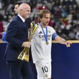 FIFA INTERCONTINENTAL CUP QATAR REAL MADRID vs CF PACHUCA FIFA President Gianni Infantino L and Luka Modric of Real Madrid during the podium ceremony after the FIFA Intercontinental Cup Qatar 2024 Final match between Spain s Real Madrid and Mexico s CF Pachuca at Lusail Stadium in Lusail, Qatar, on December 18, 2024 DOHA Qatar Copyright: xx,Image: 948343294, License: Rights-managed, Restrictions: , Model Release: no, Credit line: NOUSHAD / imago sportfotodienst / Profimedia