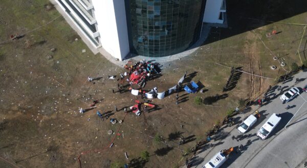 MUGLA, TURKIYE - DECEMBER 22: An aerial view of the scene and the hospital building after a helicopter crashed into Mugla Training and Research Hospital on December 22, 2024 in Mugla, Turkiye. Two pilots, one doctor, and one health care worker lost their lives as the helicopter crashed into the Training and Research Hospital building in Mugla's Mentese district. Fire, health and police teams as well as personnel from Turkiye's Disaster and Emergency Management Authority (AFAD) were dispatched to the scene. Ali Balli / Anadolu/ABACAPRESS.COM,Image: 949238333, License: Rights-managed, Restrictions: , Model Release: no, Credit line: AA/ABACA / Abaca Press / Profimedia