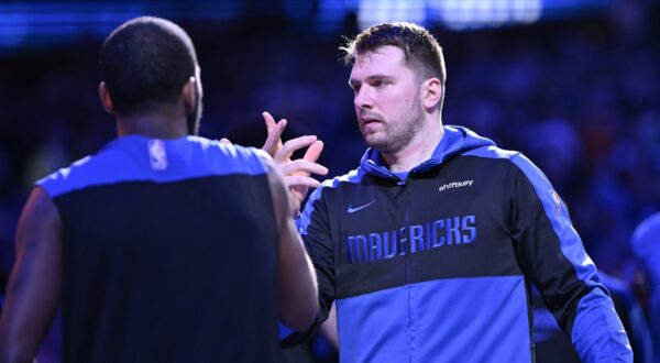 Dec 25, 2024; Dallas, Texas, USA; Dallas Mavericks guard Kyrie Irving (11) greets guard Luka Doncic (77) before the game against the Minnesota Timberwolves at the American Airlines Center.,Image: 950112988, License: Rights-managed, Restrictions: *** Worldwide Rights Except Baltics, China, Denmark, Finland, Germany, Hong Kong, Japan, Macau, Norway, Poland, South Korea, Sweden, and Taiwan *** No sales outside your territory. No 3rd parties. No redistribution ***, Model Release: no, Credit line: Imagn Images / ddp USA / Profimedia