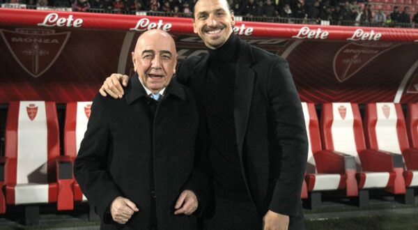 ADRIANO GALLIANI, Monza, ZLATAN IBRAHIMOVIC, Milan, Serie A, 2023-24, Monza vs Milan 4-2, 18-02-2024, Posa, Portrait SERIE A 2023-24 MONZA-MILAN 4-2