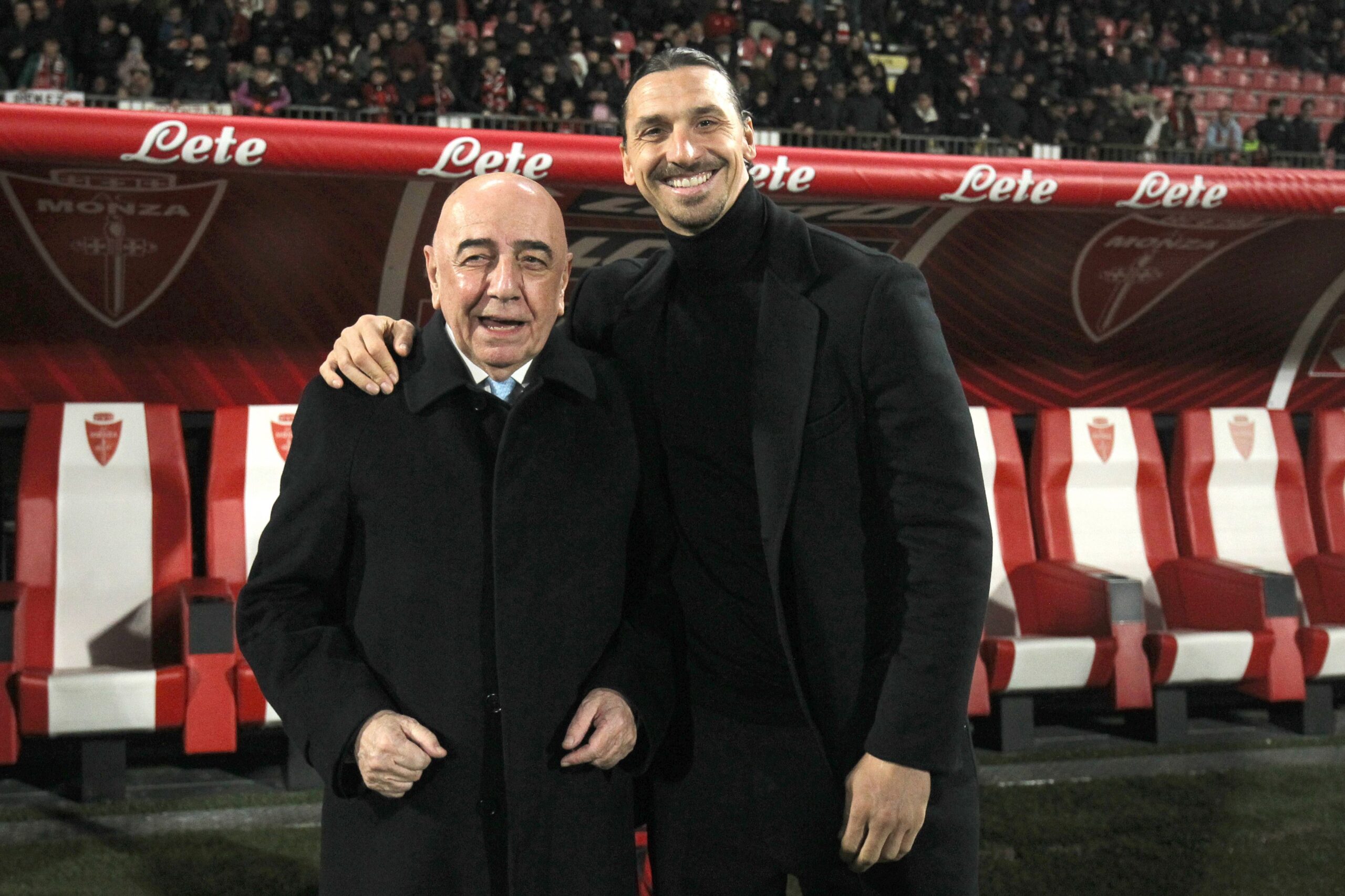 ADRIANO GALLIANI, Monza, ZLATAN IBRAHIMOVIC, Milan, Serie A, 2023-24, Monza vs Milan 4-2, 18-02-2024, Posa, Portrait SERIE A 2023-24 MONZA-MILAN 4-2