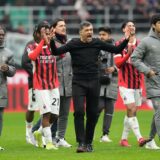 AC Milan's head coach Sergio Conceicao celebrates at the end of a Serie A soccer match between AC Milan and Parma, at the San Siro stadium in Milan, Italy, Sunday, Jan. 26, 2025. (AP Photo/Luca Bruno) Italy Soccer Serie A