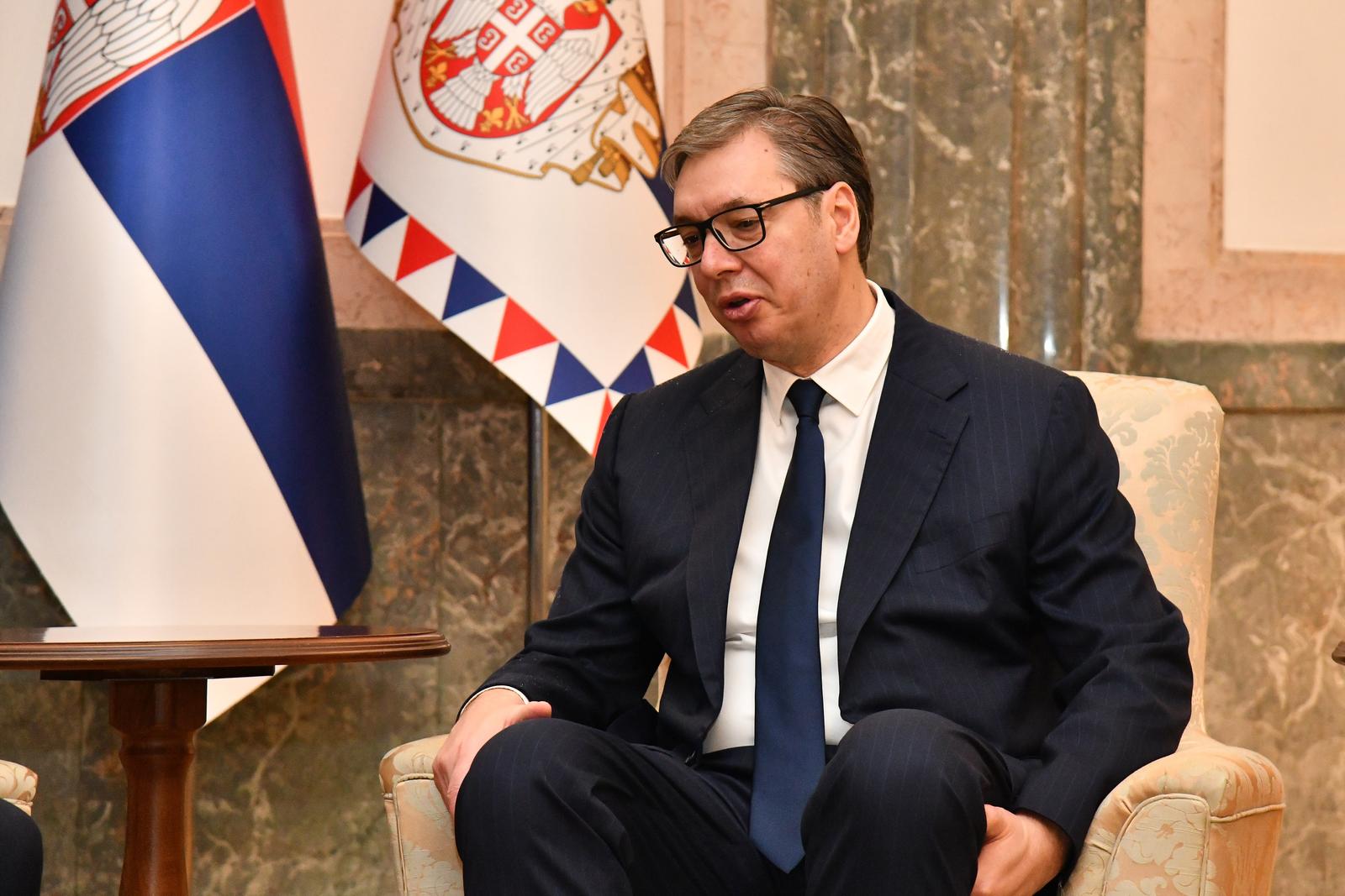 22, November, 2024, Belgrade - President of the Republic of Serbia Aleksandar Vucic met with the Prime Minister of North Macedonia Hristijan Mickoski at the Presidency of Serbia. Aleksandar Vucic. Photo: L. L./ATAImages

22, novembar, 2024, Beograd - Predsednik Republike Srbije Aleksandar Vucic sastao se sa predsednikom Vlade Severne Makedonije Hristijanom Mickoskim u predsednistvu Srbije. Photo: L. L./ATAImages Photo: L.L./ATAImages/PIXSELL