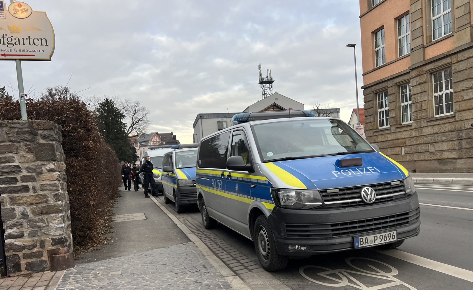 Police cars stand near the site of a stabbing in Aschaffenburg on January 22, 2025.  A 41-year-old man and a two-year-old boy were killed and two other people severely injured in a knife attack in the German city of Aschaffenburg on Wednesday, police said.,Image: 956434789, License: Rights-managed, Restrictions: , Model Release: no, Credit line: Pascal HOEFIG / AFP / Profimedia