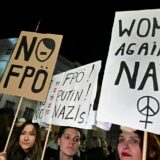 Participants demonstrate with placards reading 'No FPOe, no Putin, no Nazis' and 'Women against Nazis' during a protest rally organised by aid organisation 'Volkshilfe', Greenpeace and SOS Mitmensch under the motto 'Alarm for the Republic: Protest against a right-wing extremist chancellor' in front of the Federal Chancellery at Ballhausplatz Square in Vienna on January 9, 2025. Austria's foreign minister Schallenberg will take over as caretaker chancellor from January 10, as the far right seeks to form a government with the conservatives in a tense political climate. The announcement came after conservative Karl Nehammer said over the weekend he would step down as chancellor and party chairman following the collapse of coalition talks to form a government excluding the far-right Freedom party (FPOe).,Image: 952616732, License: Rights-managed, Restrictions: Austria OUT
SOUTH TYROL OUT, Model Release: no, Credit line: HELMUT FOHRINGER / AFP / Profimedia