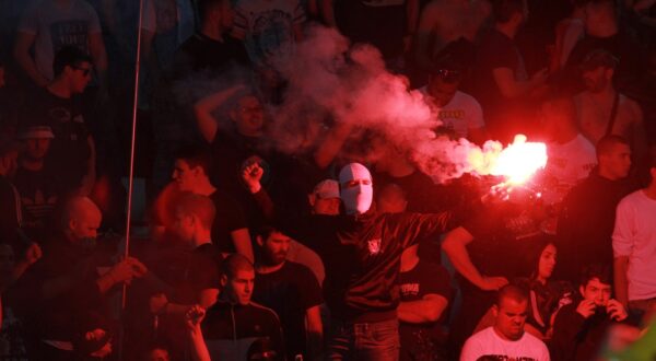 BELGRADE, SERBIA - APRIL 14: Police officers intervene in fans during the Serbian Super League Play Off match between FK Crvena Zvezda and FK Partizan at Rajko Mitic stadium on April 14, 2018 in Belgrade, Serbia.
 Milos Miskov / Anadolu Agency,Image: 368540265, License: Rights-managed, Restrictions: , Model Release: no, Credit line: Milos Miskov / AFP / Profimedia