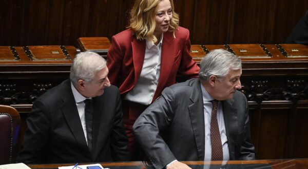 epa11782492 Italian Prime Minister Giorgia Meloni (C), with Italian Minister of European Affairs, Tommaso Foti (L), and Italian Minister of Foreign Affairs, Antonio Tajani (R), as she reports at the Chamber of Deputies on the upcoming European Council, in Rome, Italy, 17 December 2024. EU leaders will attend a European Council meeting in Brussels on 19 December.  EPA/RICCARDO ANTIMIANI