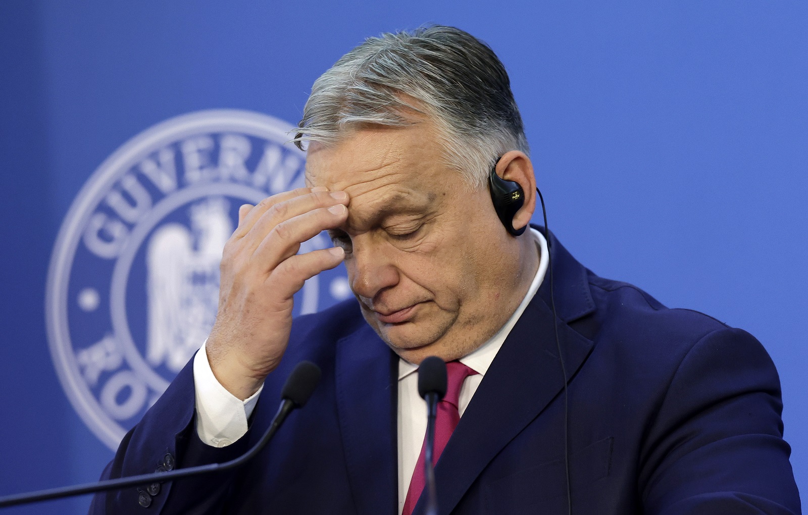 epa11787366 Hungarian Prime Minister Viktor Orban delivers his speech during a common statement that concluded the official meeting with his Romanian counterpart Marcel Ciolacu, at the Victoria Palace in Bucharest, Romania, 20 December 2024. Hungary, which still leads the EU Council until the end of December 2024, managed to speed-up full Schengen membership for Bulgaria and Romania during its six-month EU presidency exercise.  EPA/ROBERT GHEMENT