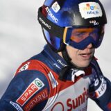 epa11820059 Filip Zubcic of Croatia reacts in the finish area during the second run of the men's Giant Slalom race at the FIS Alpine Skiing World Cup stop in Adelboden, Switzerland, 12 January 2025.  EPA/ANTHONY ANEX