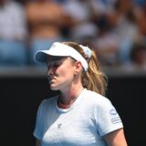 epa11829510 Donna Vekic of Croatia reacts during her round three match against Diana Shnaider of Russia in the 2025 Australian Open tennis tournament in Melbourne, Australia, 17 January 2025.  EPA/LUKAS COCH AUSTRALIA AND NEW ZEALAND OUT