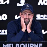 epa11848995 Novak Djokovic of Serbia talks to the media after retiring from his semifinal match against Alexander Zverev of Germany during the Australian Open at Melbourne Park in Melbourne, Australia 24 January 2025.  EPA/JAMES ROSS AUSTRALIA AND NEW ZEALAND OUT