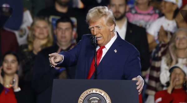 epa11853174 US President Donald J. Trump speaks at an event at the Circa Resort and Casino in Las Vegas, Nevada, USA, 25 January 2025.  EPA/BIZUAYEHU TESFAYE