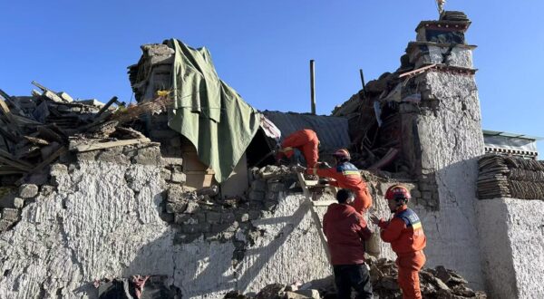 XIZANG, Jan. 7, 2025  -- Rescuers work in an earthquake-affected area in Changsuo Township of Dingri in Xigaze, southwest China's Xizang Autonomous Region, Jan. 7, 2025. Thirty-two people have been confirmed dead and 38 injured during the 6.8-magnitude earthquake that jolted Dingri County in the city of Xigaze in Xizang Autonomous Region at 9:05 a.m. Tuesday (Beijing Time), according to regional disaster relief headquarters.,Image: 952178421, License: Rights-managed, Restrictions: , Model Release: no, Credit line: Jigme Dorje / Xinhua News / Profimedia