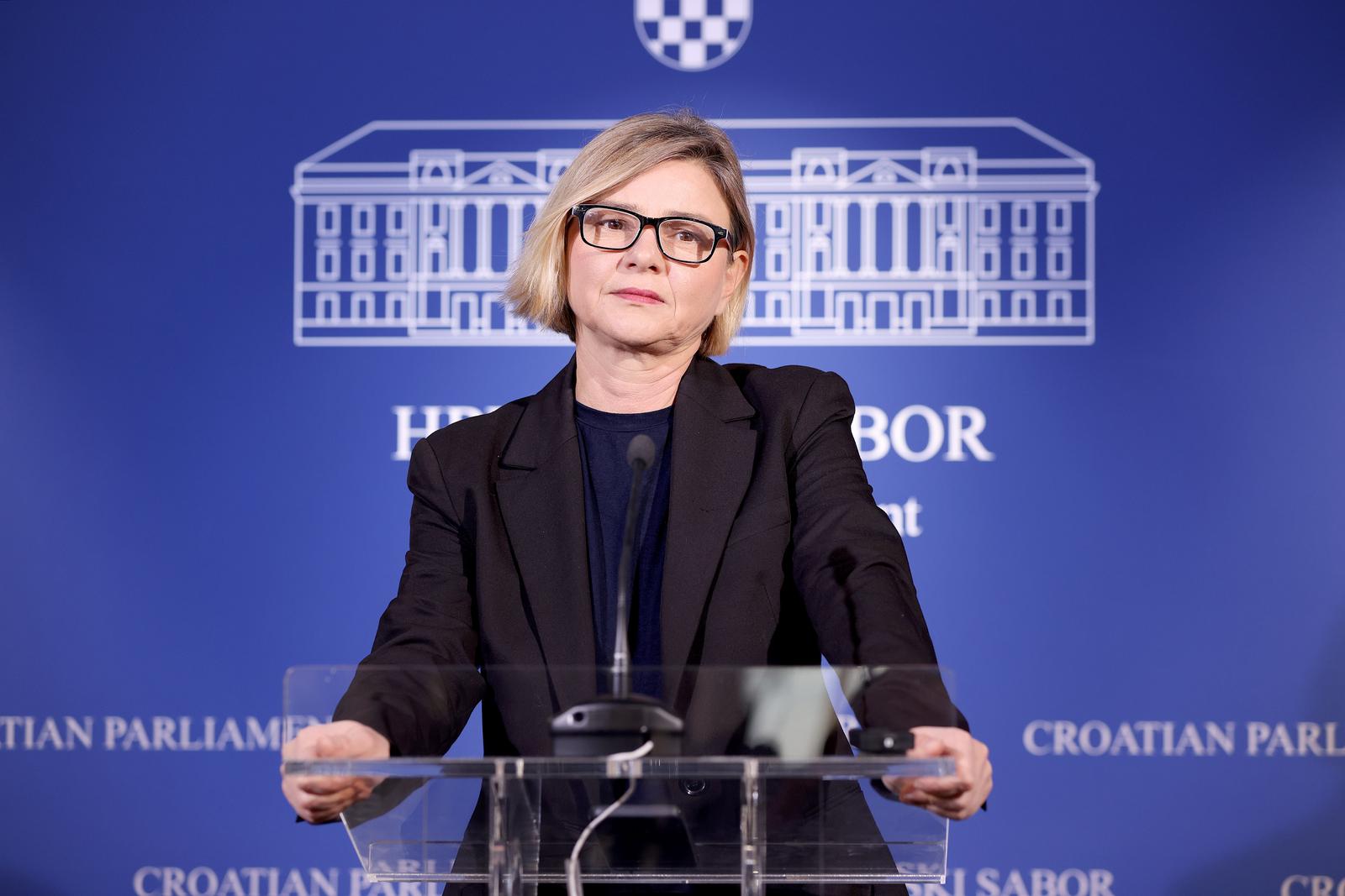 06.11.2024., Zagreb - Na konferenciji za medije odrzanoj u Saboru o obiljezavanju obljetnice Vukovara govorila je Sandra Bencic.
 Photo: Patrik Macek/PIXSELL