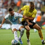 08.08.2024., stadion HNK Rijeka, Rijeka - Prva utakmica treceg pretkola UEFA Europske Lige, HNK Rijeka - IF Elfsborg. Marijan Cabraja, Gustav Henriksson Photo: Nel Pavletic/PIXSELL