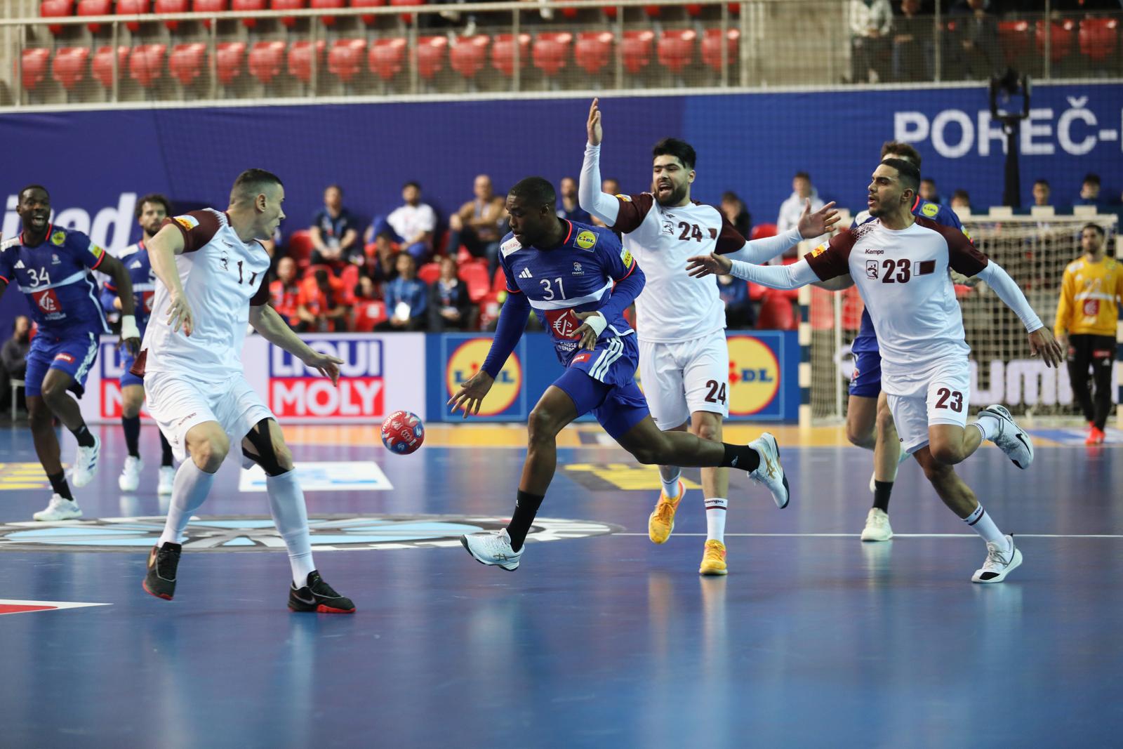 14.01.2025., Zatika Arena, Porec - IHF Svjetsko rukometno prvenstvo 2025., skupina C, 1. kolo, Francuska - Katar. Photo: Sasa Miljevic/PIXSELL