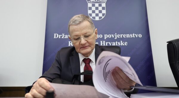 18.04.2024., Zagreb - Konferencija za medije Drzavnog izbornog povjerenstva odrzana je u zgradi Hrvatskoga sabora, na kojoj su Damir Kontrec, Radovan Dobronic, Slaven Hojski i Josip Salapic dali sluzbeni izjavu o tome kako su prosli izbori. Photo: Sanjin Strukic/PIXSELL