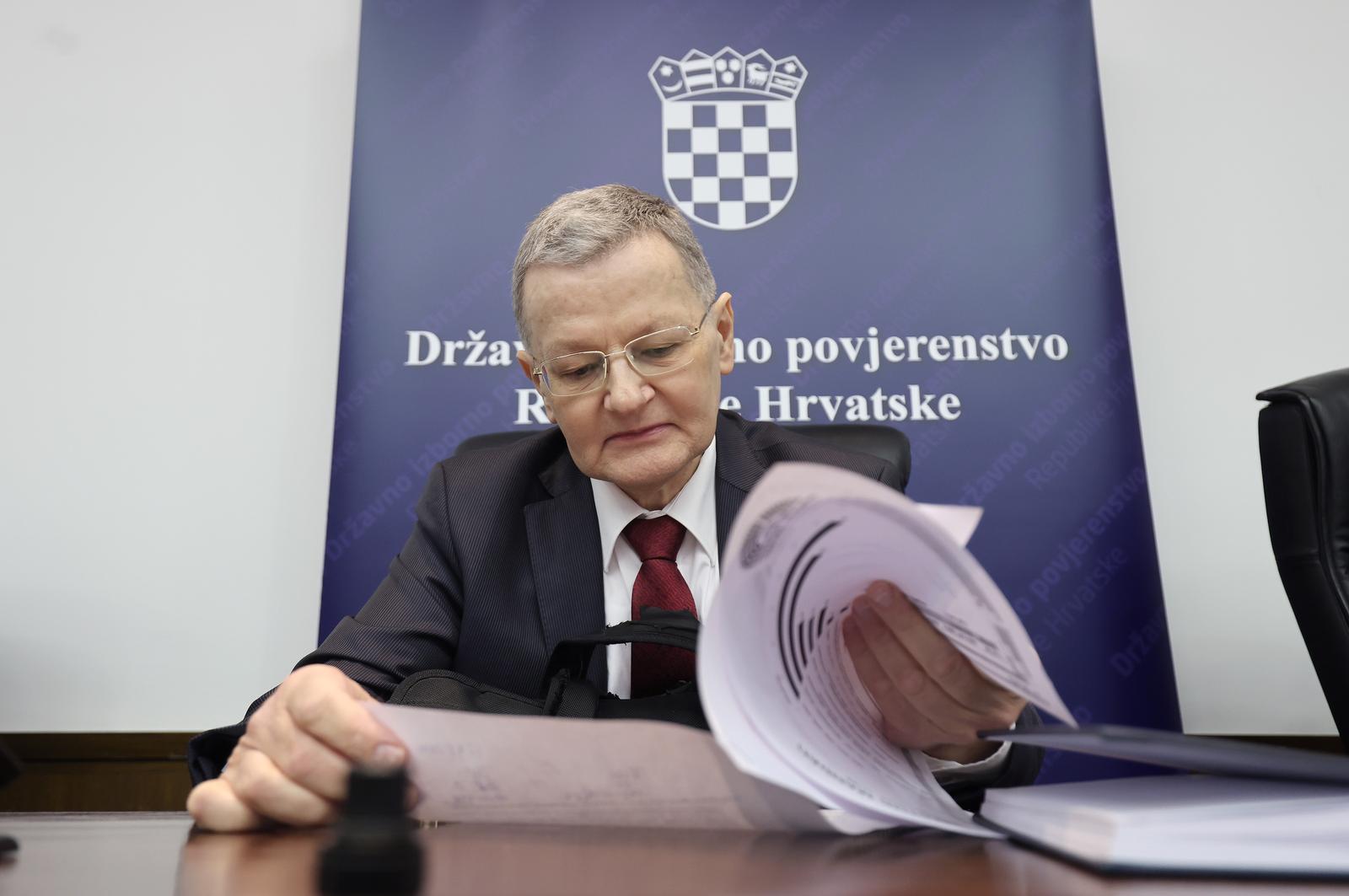 18.04.2024., Zagreb - Konferencija za medije Drzavnog izbornog povjerenstva odrzana je u zgradi Hrvatskoga sabora, na kojoj su Damir Kontrec, Radovan Dobronic, Slaven Hojski i Josip Salapic dali sluzbeni izjavu o tome kako su prosli izbori. Photo: Sanjin Strukic/PIXSELL