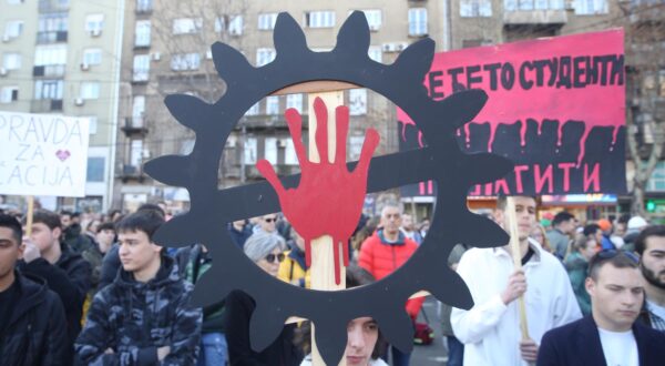 25, January, 2025, Belgrade - Students of the University of Belgrade, citizens, as well as 300 motorcyclists led by students of the Faculty of Electrical Engineering, gathered at Vuk's Monument, where they blocked traffic as part of the 