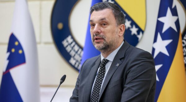 25.03.2024., Sarajevo, Bosna i Hercegovina - Ministar vanjskih poslova BiH Elmedin Konakovic sastao se s potpredsjednicom Vlade i ministricom vanjskih i europskih poslova Republike Slovenije Tanjom Fajon te su odrzali konferenciju za medije. Photo: Armin Durgut/PIXSELL