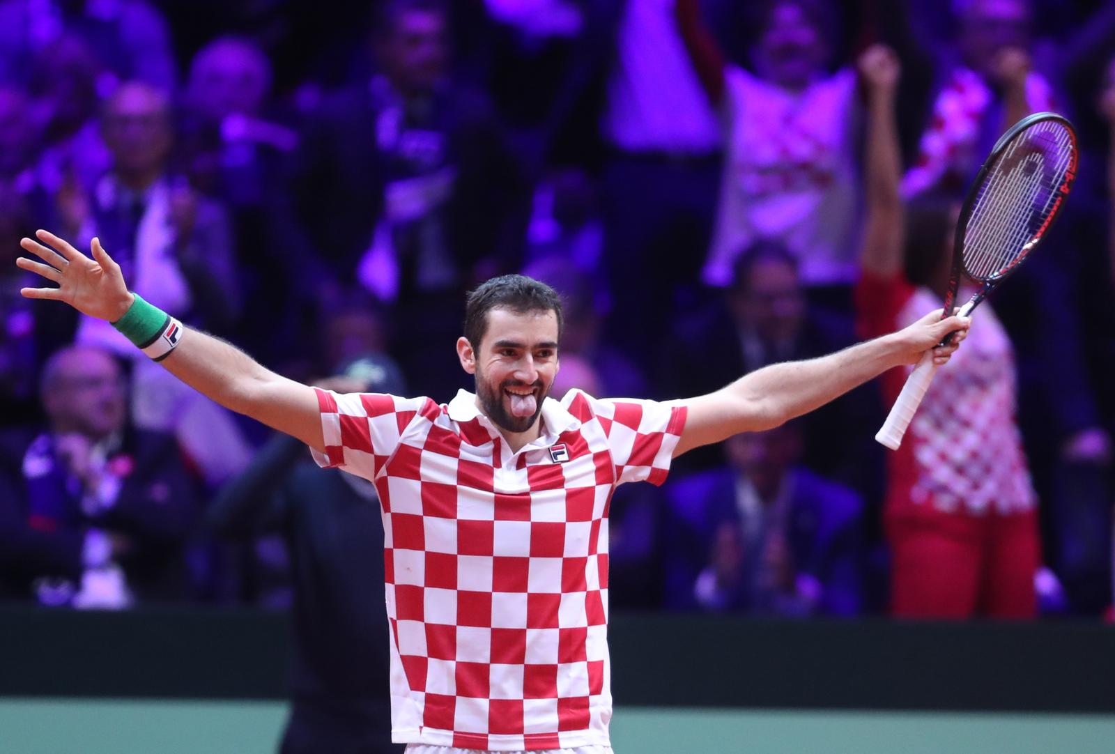 25.11.2018., Lille, Francuska - Na stadionu Pierre-Mauroy odigrano je finale Davis Cupa izmedju Francuske i Hrvatske. Hrvatska je osvojila Davis Cup drugi puta u povijesti. Marin Cilic je svladao Lucasa Pouillea s 3:0 u setovima. "nPhoto: Sanjin Strukic/PIXSELL