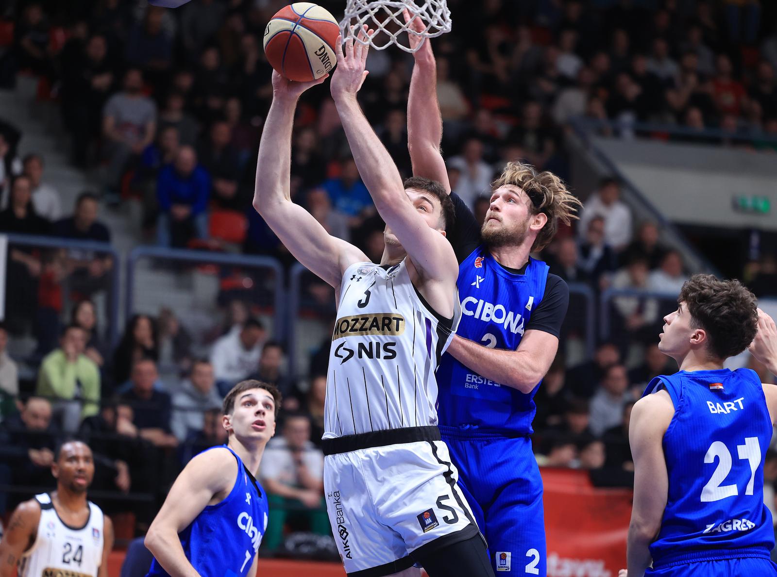 26.01.2025., KC Drazen Petrovic, Zagreb - 18 kolo regionalne kosarkaske ABA lige. Utakmica izmedju KK Cibona Zagreb - KK Partizan Beograd. Balsa Koprivica, Toni Rocak Photo: Marko Prpic/PIXSELL