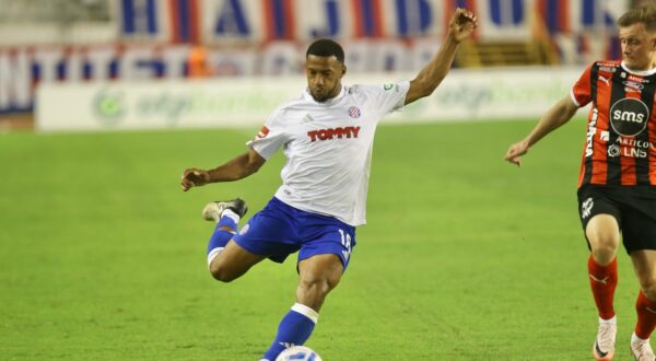 25.07.2024., Split - Prva utakmica drugog pretkola Konferencijske Lige: HNK Hajduk - HB Torshavn.Fahd Moufi s loptom. Photo: Ivo Cagalj/PIXSELL