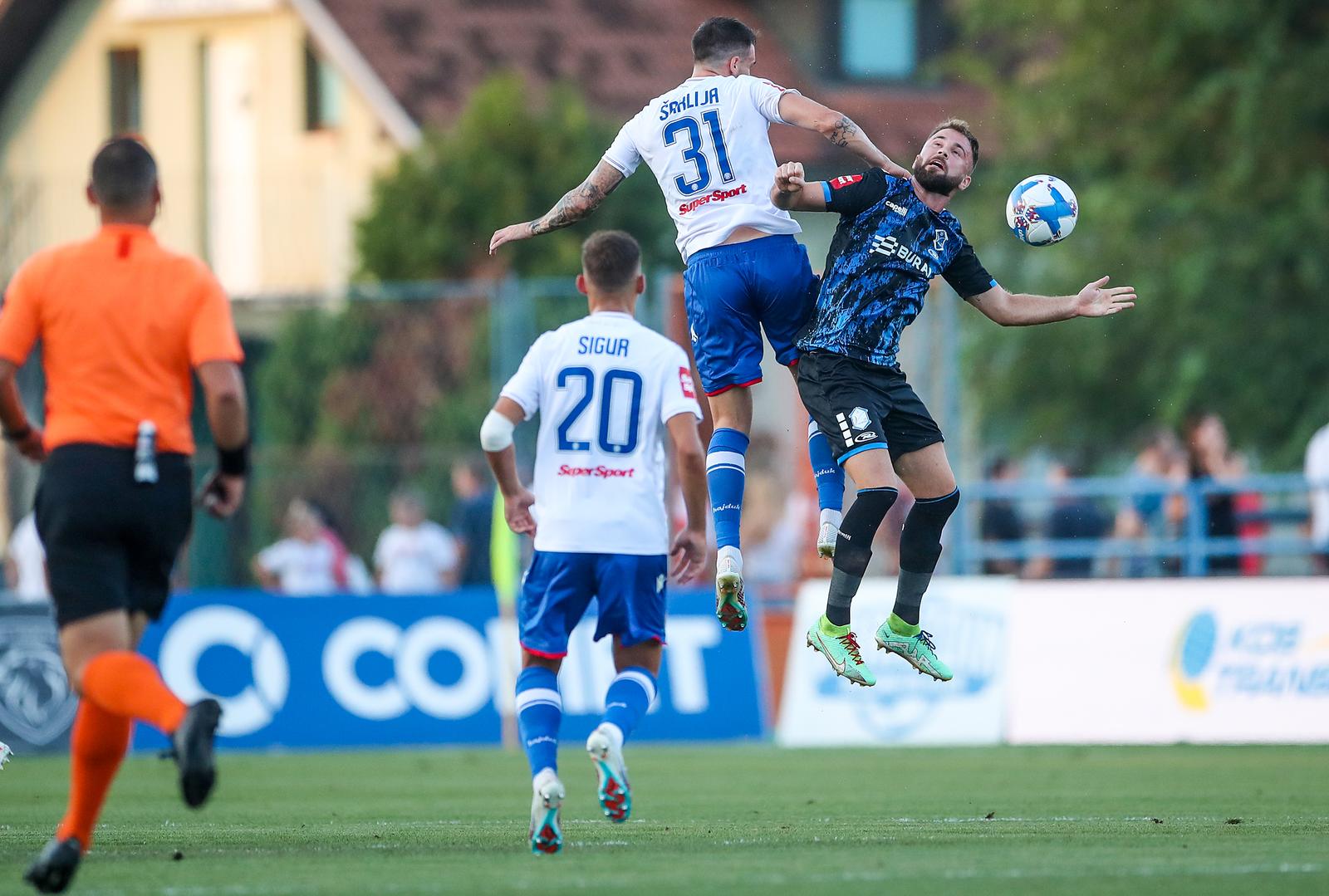 26.08.2023.., stadion Varteks, Varazdin - SuperSport HNL, 06. kolo, NK Varazdin - HNK Hajduk. Zvonimir Sarlija, Fran Brodic. Photo: Slavko Midzor/PIXSELL