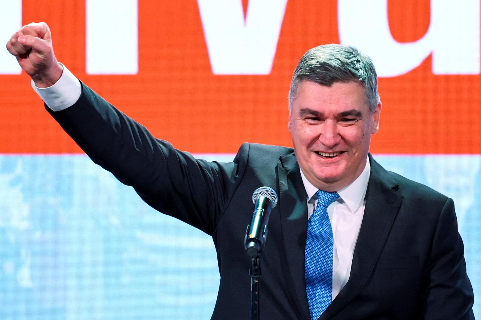 Croatian President and presidential candidate Zoran Milanovic gestures after the first unofficial results of the second round of the presidential election, at Zoran Milanovic's headquarters in Zagreb, Croatia, January 12, 2025. REUTERS/Antonio Bronic Photo: Antonio Bronic/REUTERS